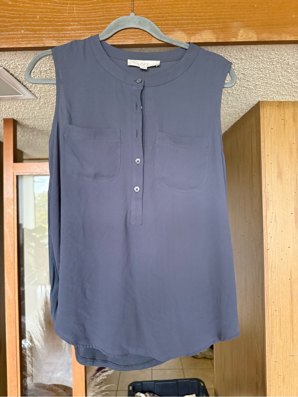 LOFT Sleeveless Henley Shell Top in Slate